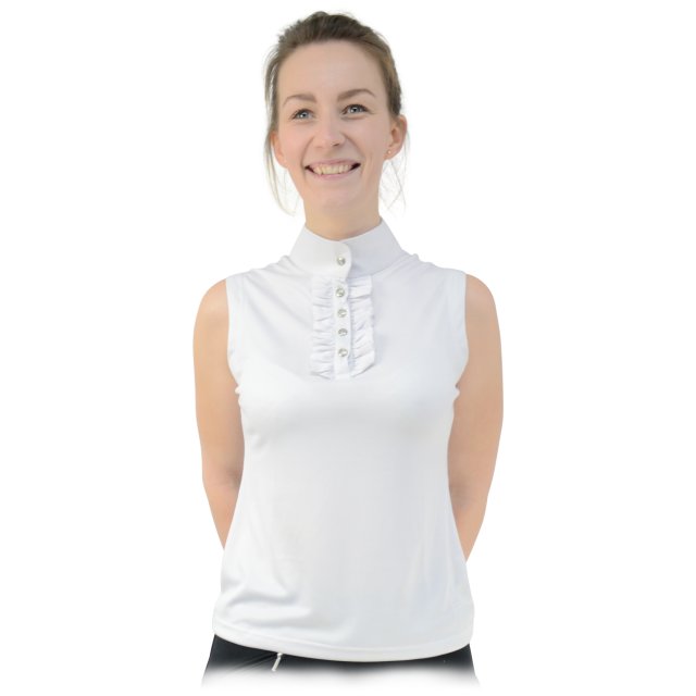 Hy Equestrian Hyfashion Katherine Ruffle Sleeveless Show Shirt White