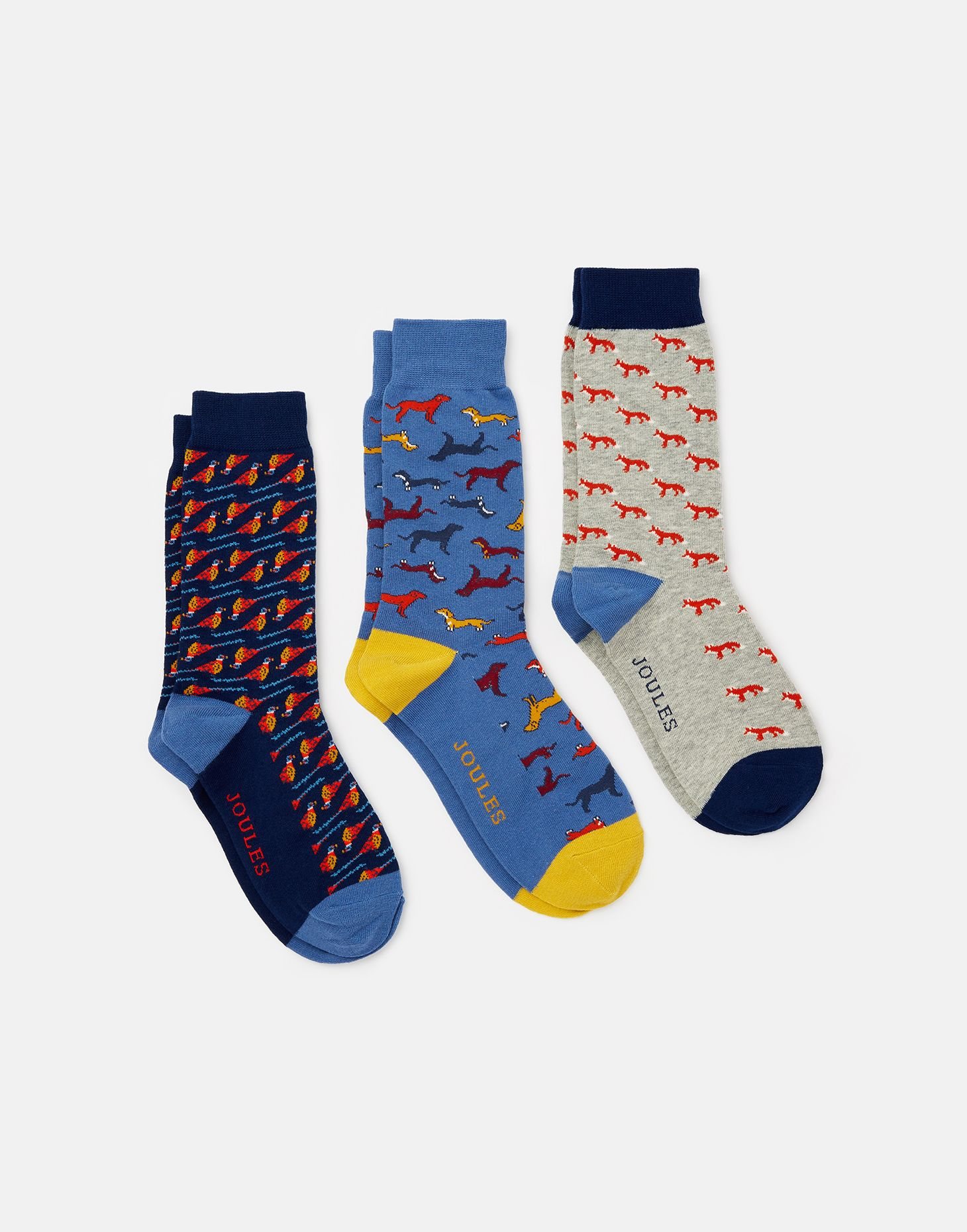 Joules Striking 3 Pk Cotton Socks Multi Animal Print - Robinsons Equestrian